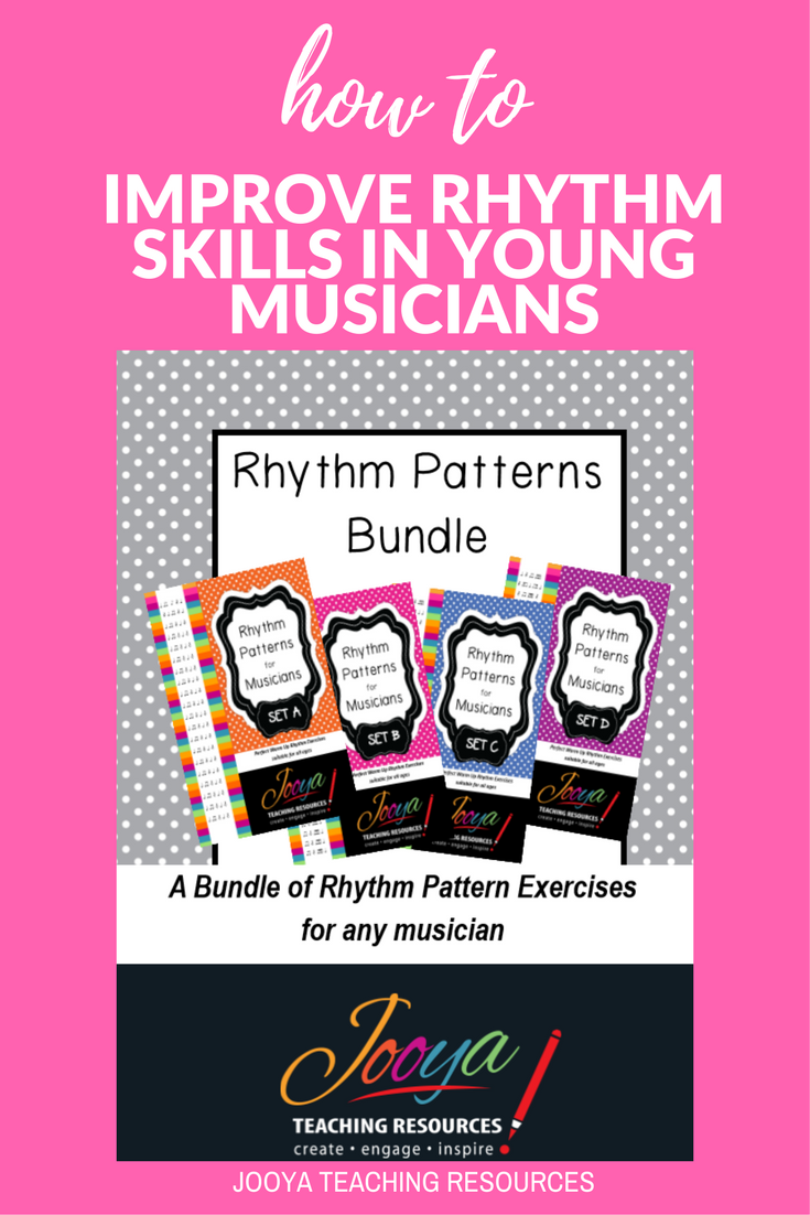 Rhythm Patterns for Musicians from Jooya Teaching Resources Blog Post. Set A contains 5 levels with 15 rhythms of progressing difficulty in each level. Great to use as a warm up with all your music classes, private music students, band or choirs.