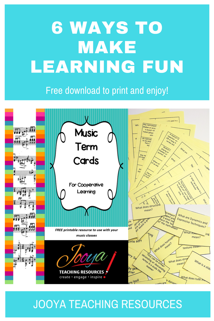 Blog Post with a FREE Resource from Jooya Teaching Resources. Download the Music Term Cards and use the lesson ideas with all your classes.